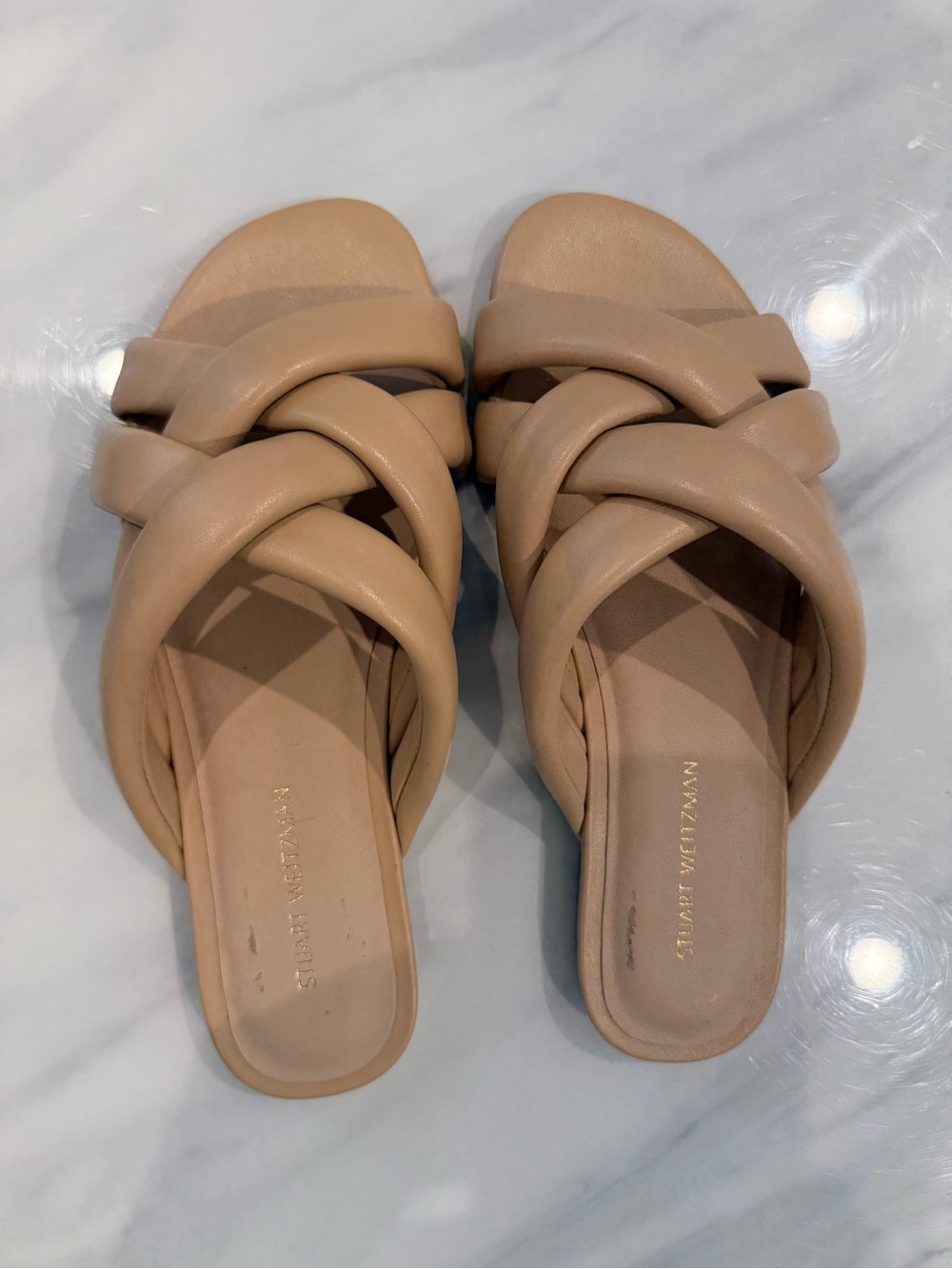 Stuart Weitzman Tan Braided Slide Mules
